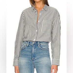 Pistola Women's Millie 100% Cotton Button Down Shirt Noir Ecru Stripe XS